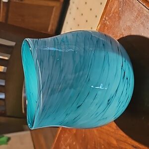 Stunning Blue swirled blown glass Vase unbranded.